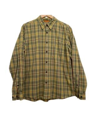 ROYAL Robbins button down shirt plaid 100% cotton yellow blue long sleeve Large
